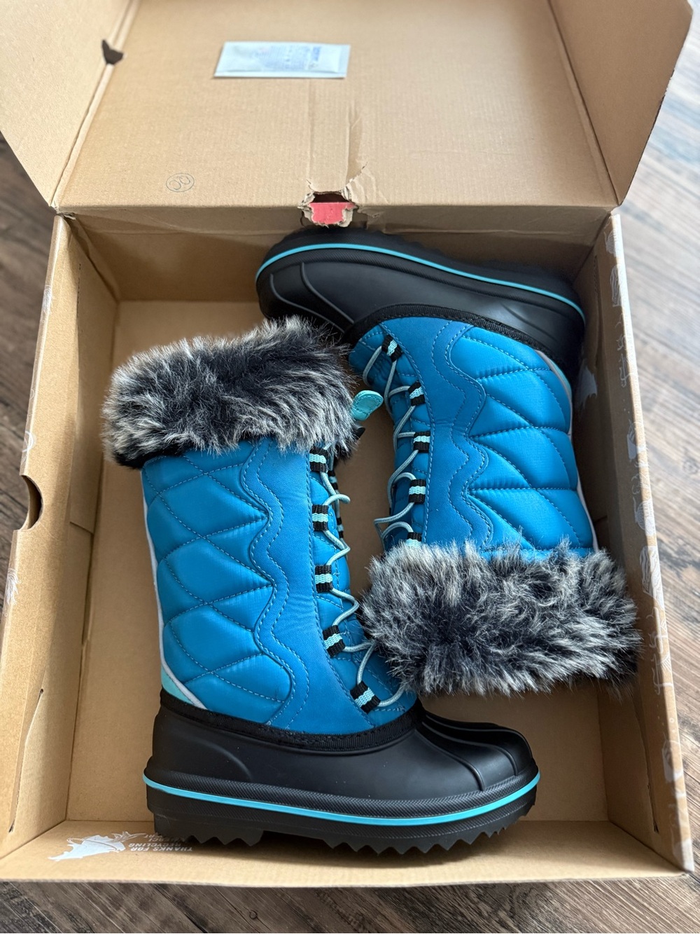 New RipZone Blue Quilted Faux Fur Winter Boots